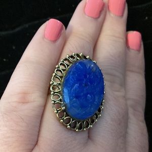 Vintage Blue Purple Art Glass Cocktail Ring